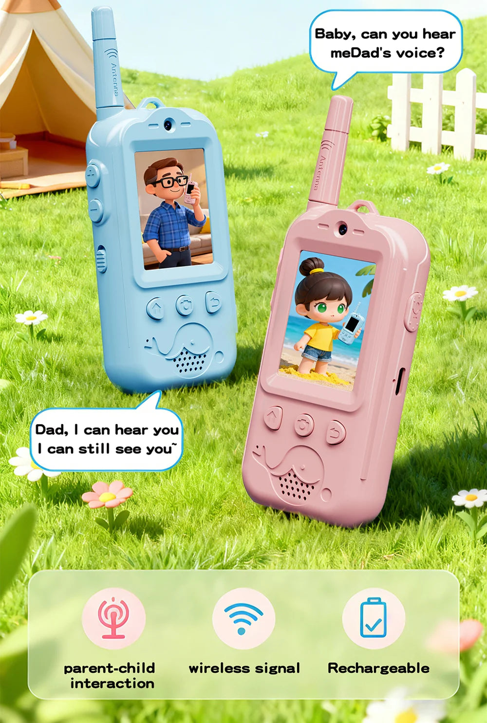 Athero Video Walkie Talkies for Kids (Pink + Blue)