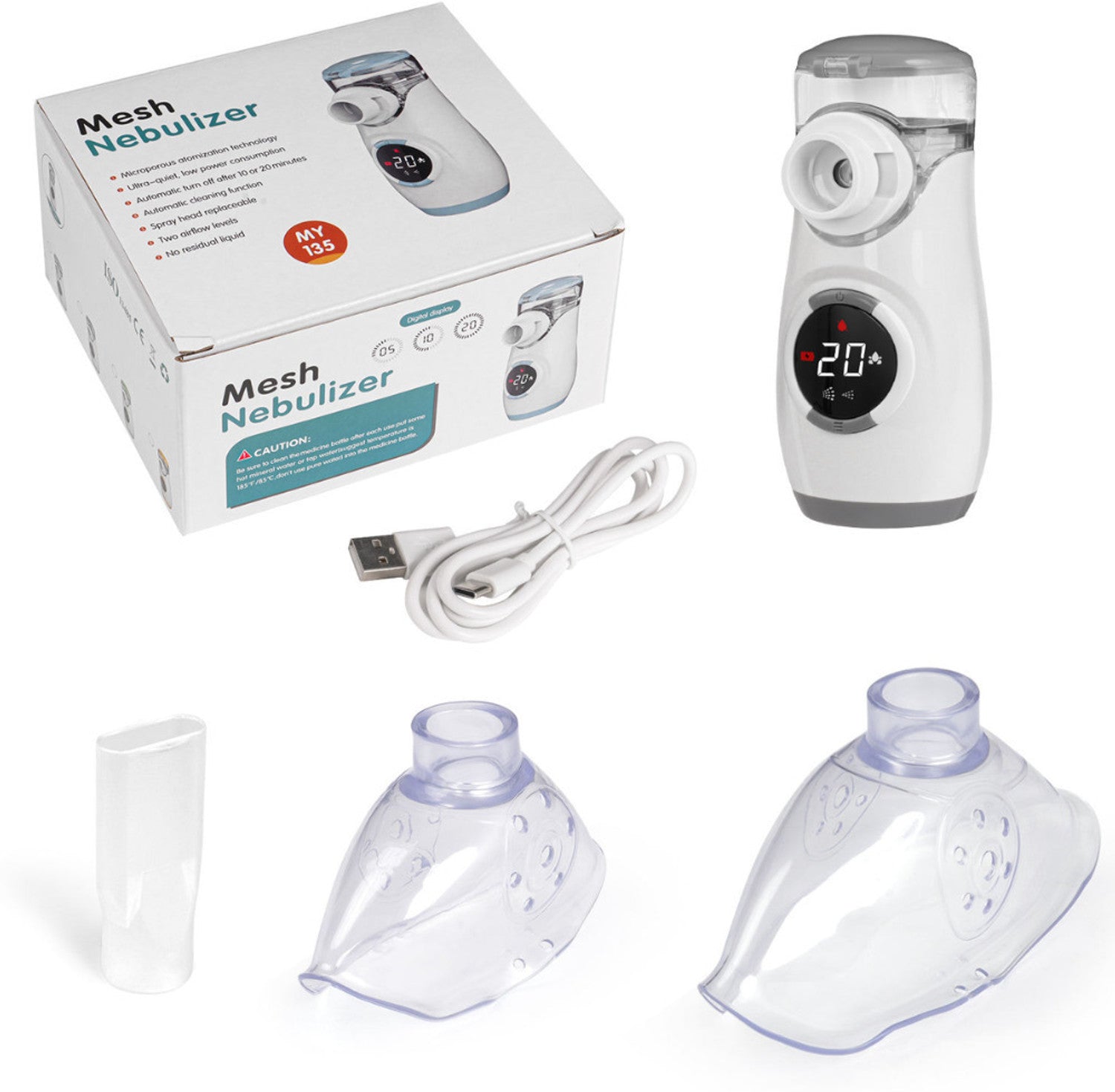 Digital Rechargeable Nebulization Machine- 2 Timer Modes | Child And Adult Mesh Nebulizer (White)